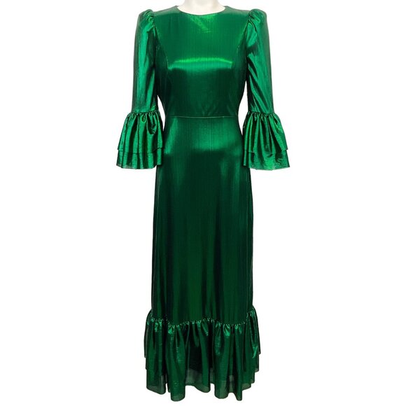 Tuckernuck Pomander Place Emerald Crinkle Lurex Lillith Dress - Picture 1 of 4